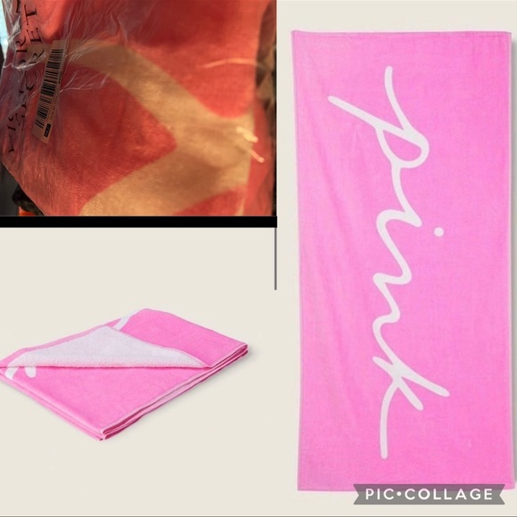 PINK Victoria's Secret Accessories - Vs pink beach towel pink white script logo